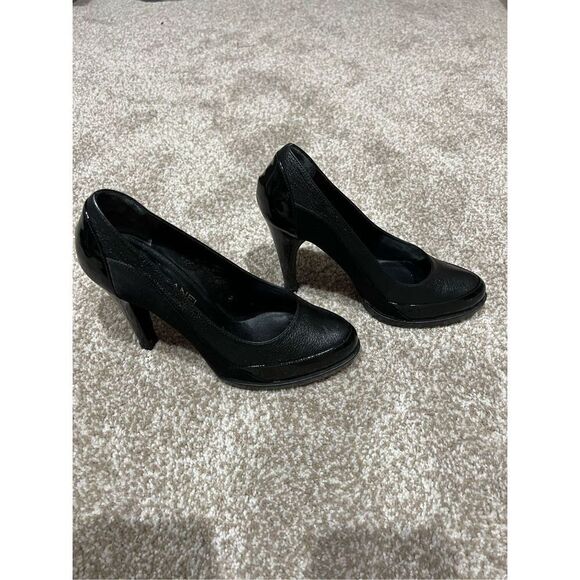Banfi Zambrelli Black Leather Patent Pump Shoes Slip On Slim Heel size 8.5 - Picture 2 of 9